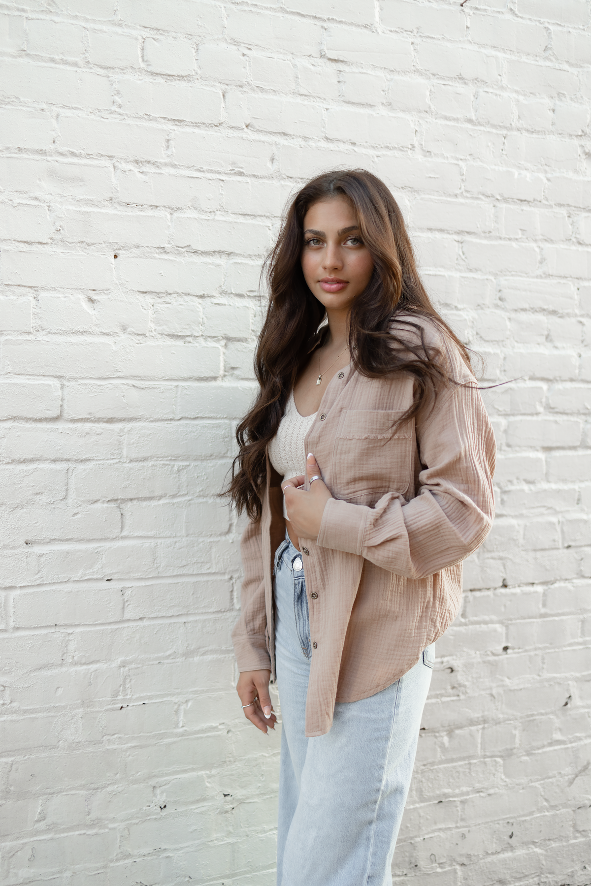 Mocha gauze button down shirt
