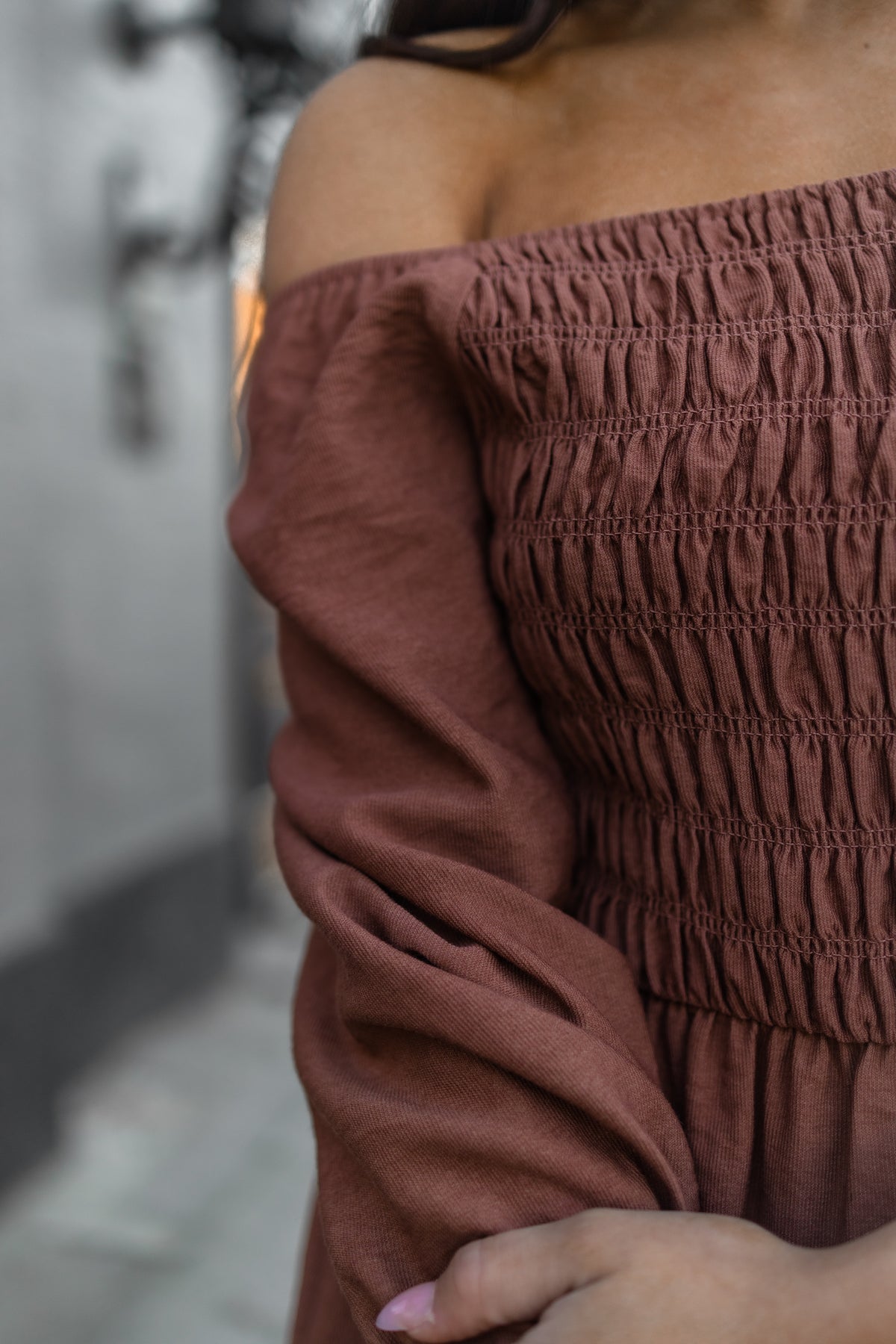 Corduroy smocked dress midi